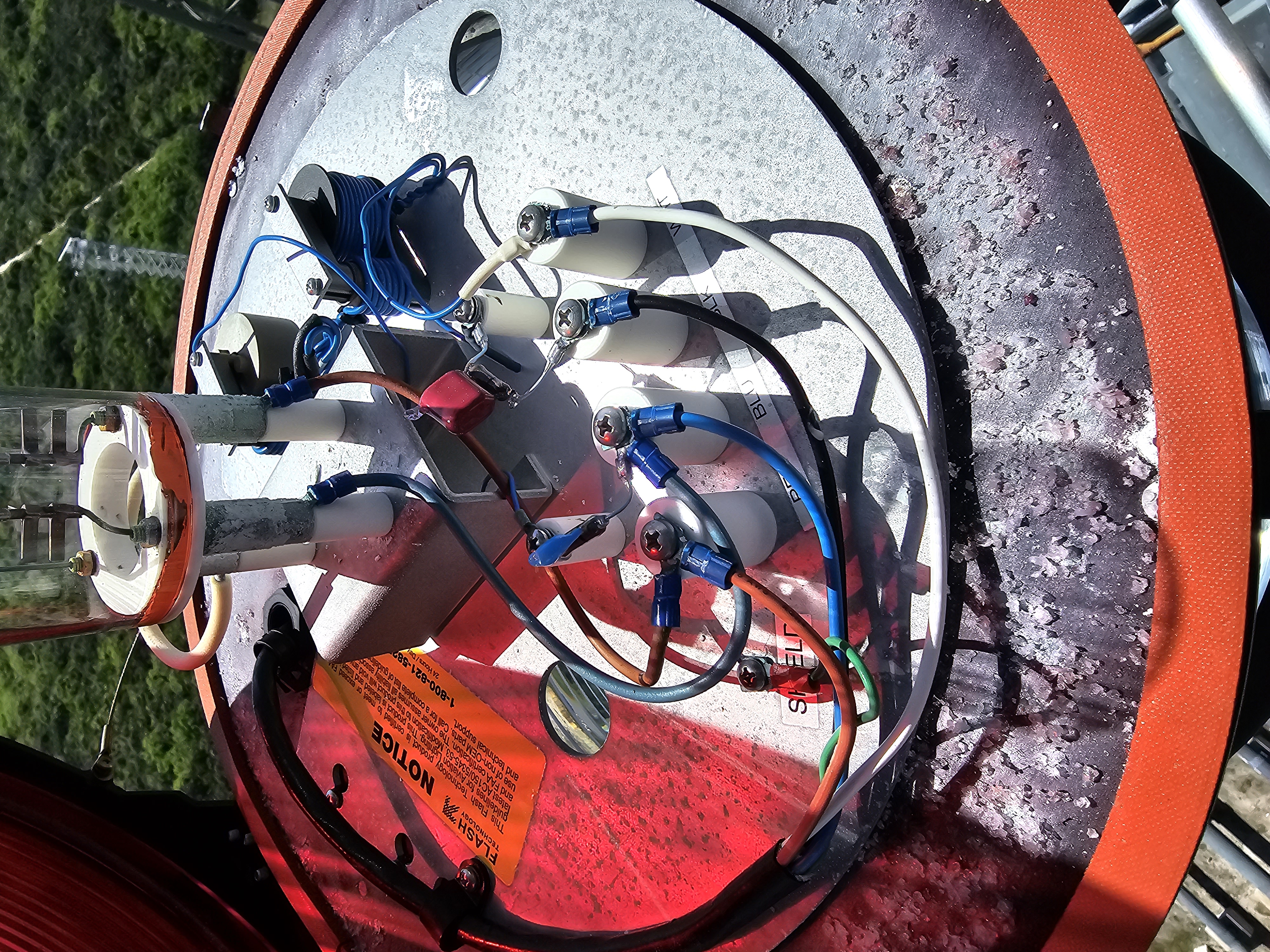 Interior of an FAA obstruction light on the Blue Origin launch tower