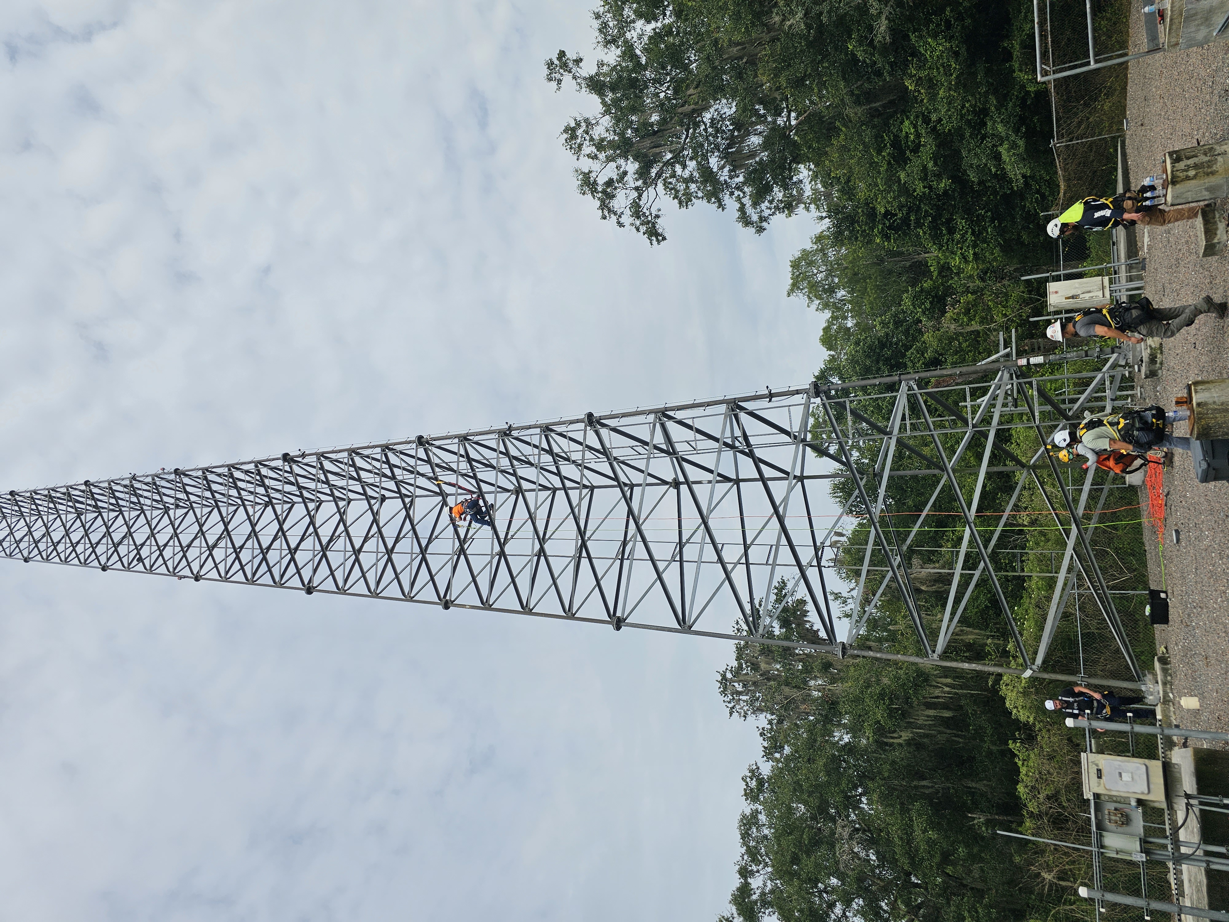 Tower climb crew working at altitude on the launch infrastructure